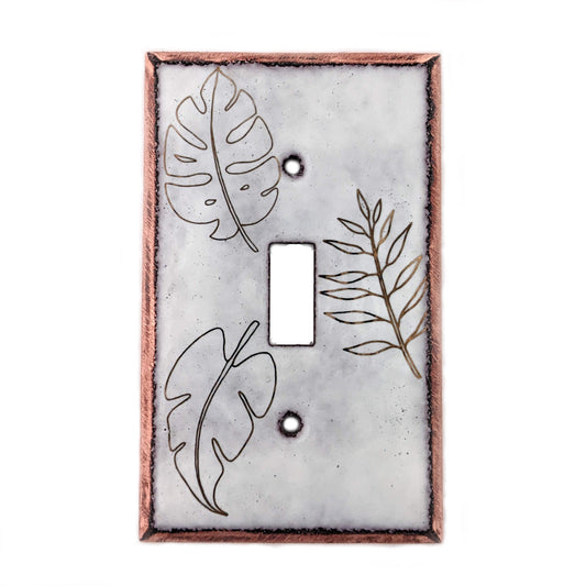 Enameled Copper Switch Plate by Delinda Mariani- White with Gold Leaves