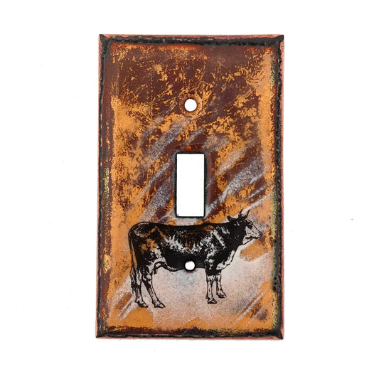 Enameled Copper Switch Plate by Delinda Mariani- Copper Oxide with Bull