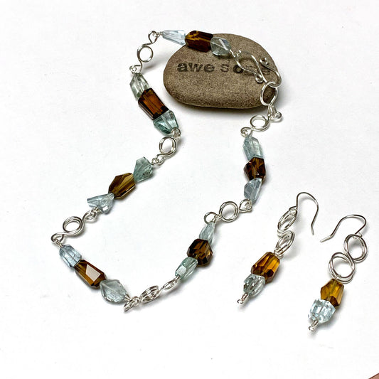 Aquamarine & Smokey Quartz Necklace/ Earring set by Kerri O'Connor
