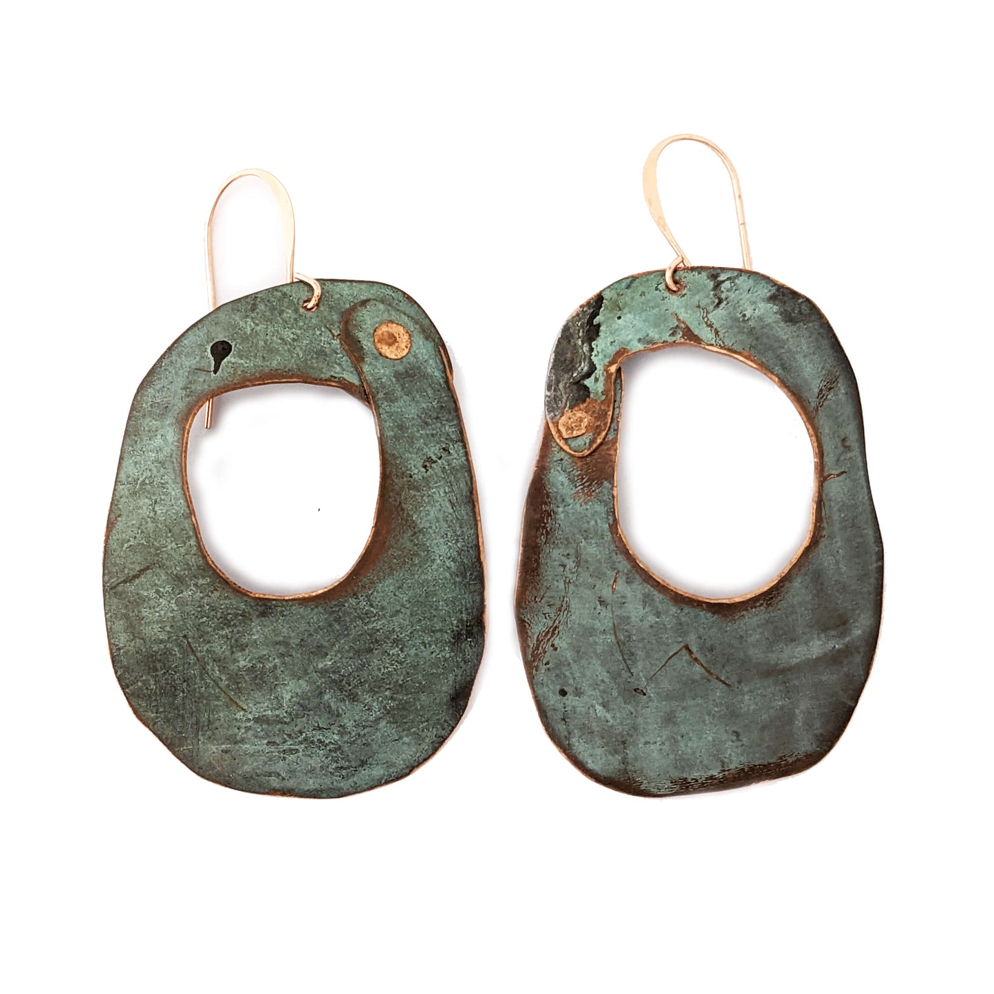 Copper Patina Riveted Oval Earrings by Souls Repurpose